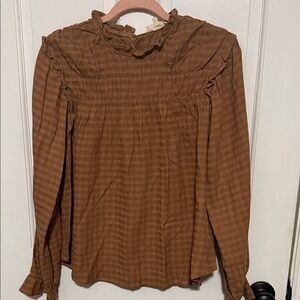 Easel Tan Ruffled Blouse